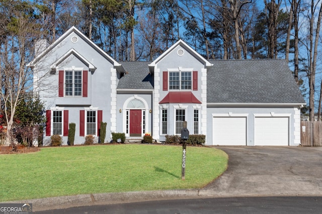 view of front property with a garage and a front yard