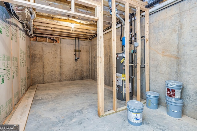 basement featuring gas water heater