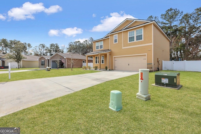 view of front of home with a garage and a front lawn