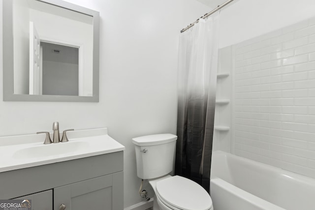 full bathroom with vanity, toilet, and shower / bath combo with shower curtain