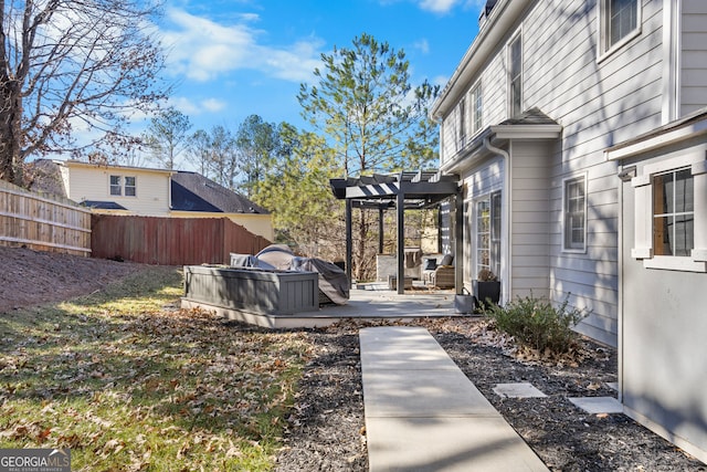 view of yard with a pergola and a patio