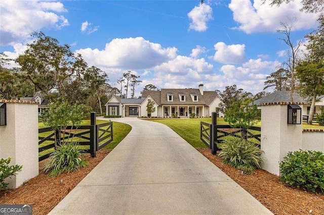 view of front of property featuring a front lawn