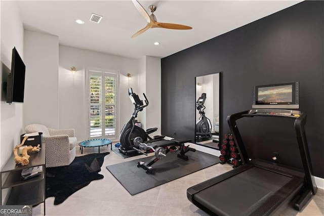 exercise area featuring ceiling fan