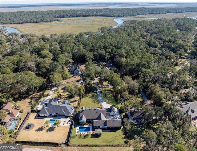 aerial view with a water view