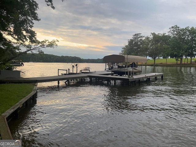 view of dock featuring a water view