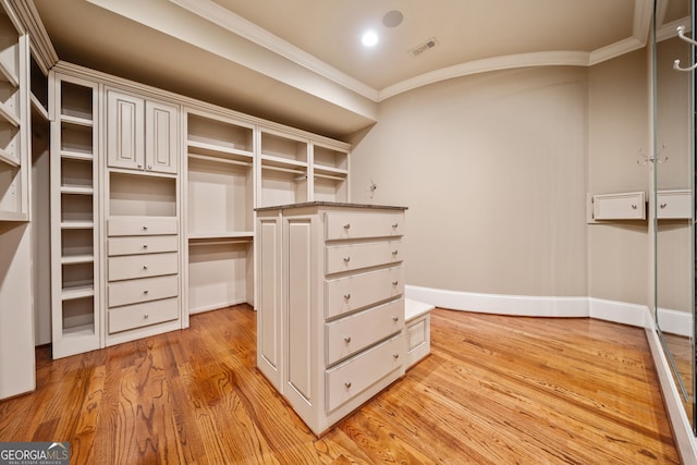 spacious closet featuring light hardwood / wood-style flooring