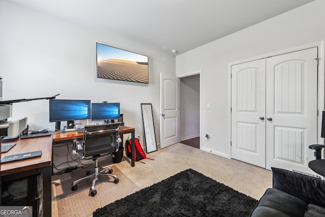 office featuring light colored carpet