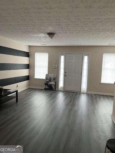 foyer entrance with a wealth of natural light and dark hardwood / wood-style flooring