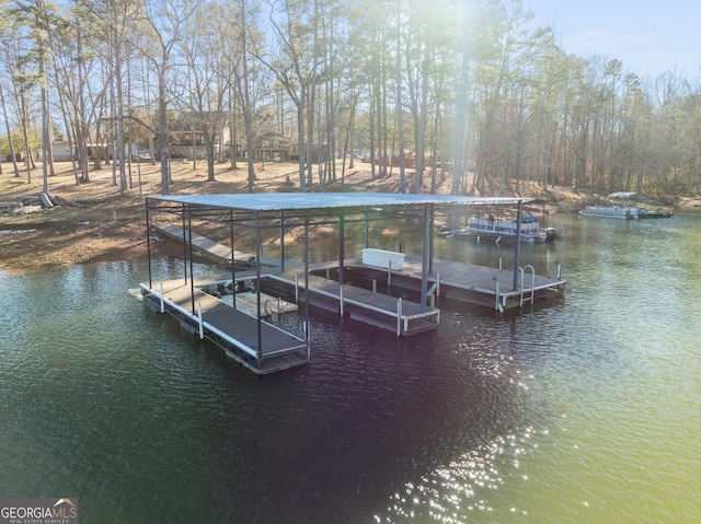 dock area with a water view