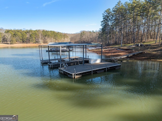 view of dock with a water view