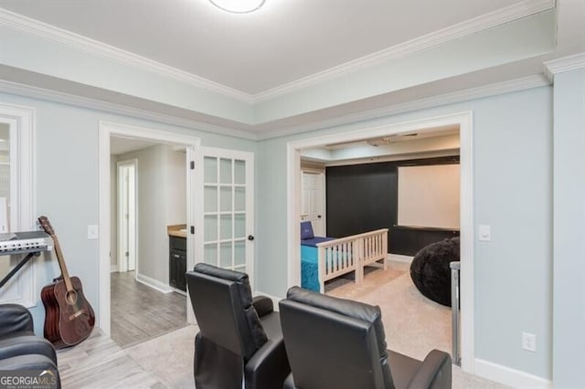 interior space with crown molding