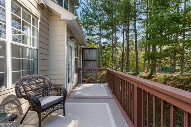 wooden balcony with a wooden deck