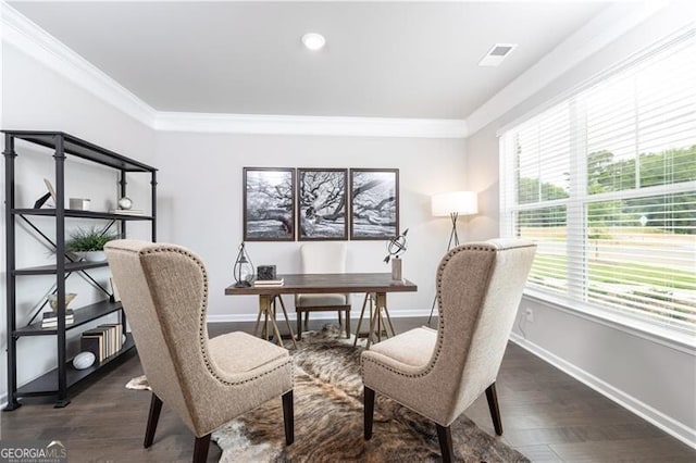 office space with crown molding