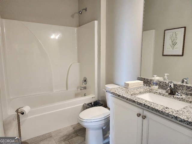 full bathroom with vanity, toilet, bathing tub / shower combination, and tile patterned flooring