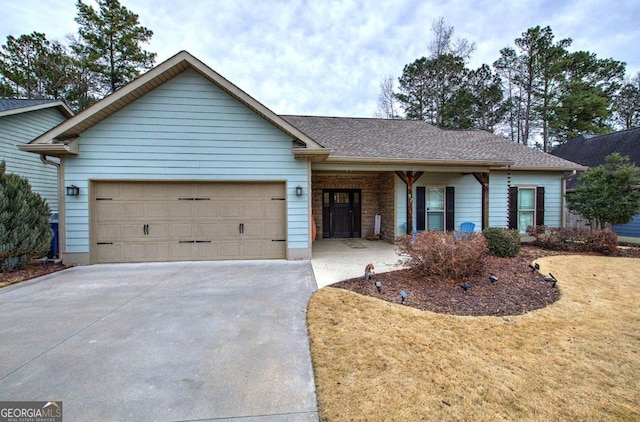 ranch-style home with a garage