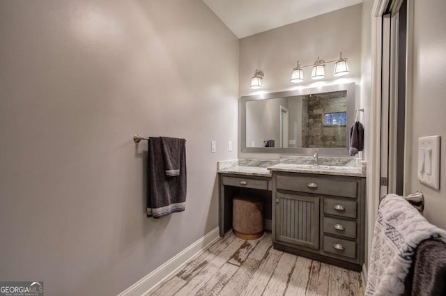 bathroom featuring hardwood / wood-style flooring and vanity