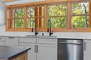 kitchen featuring dishwasher, sink, a wealth of natural light, and white cabinets