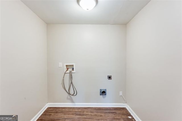 laundry area with hookup for a washing machine, electric dryer hookup, and hardwood / wood-style flooring