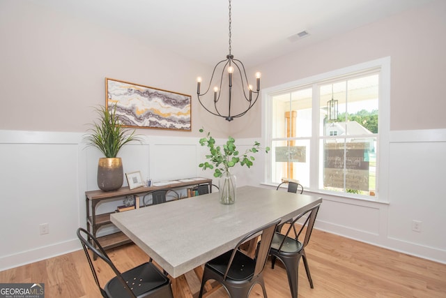 69 Oakhurst Trl, Sharpsburg, GA 30277 - dining area with a chandelier, light wood-style floors, and wainscoting