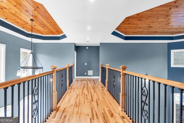 1580 Loving Rd, Morganton, GA 30560 - corridor with recessed lighting, wood finished floors, a tray ceiling, and visible vents
