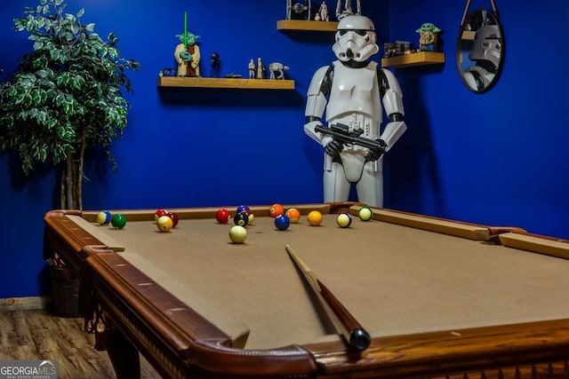 game room featuring hardwood / wood-style flooring and pool table