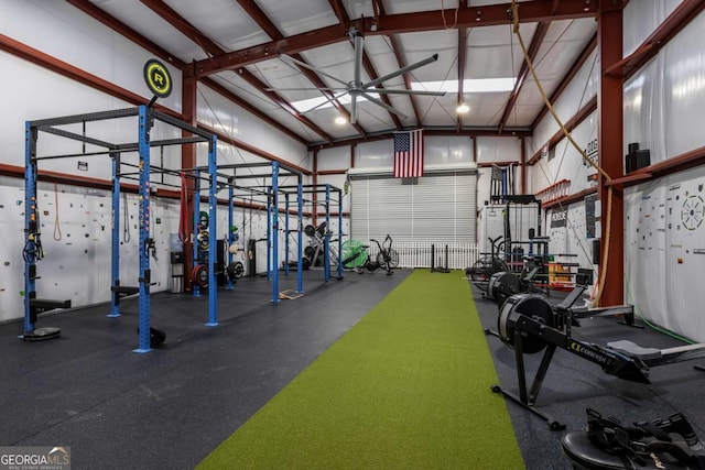 gym with high vaulted ceiling