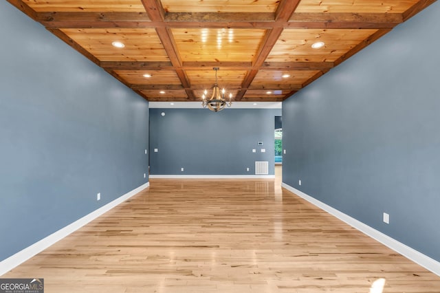 1580 Loving Rd, Morganton, GA 30560 - unfurnished room with a chandelier, visible vents, wood ceiling, and light wood-type flooring