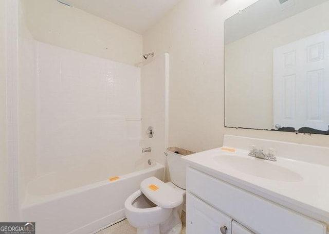 full bathroom with vanity, shower / bathtub combination, and toilet