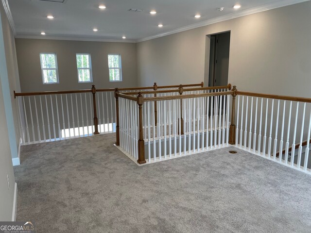 spare room with carpet floors and ornamental molding