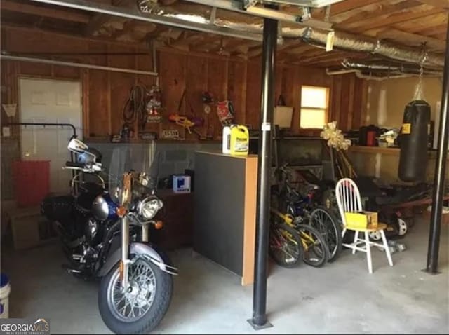 garage featuring a workshop area