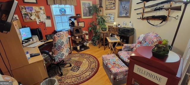 home office featuring light hardwood / wood-style flooring