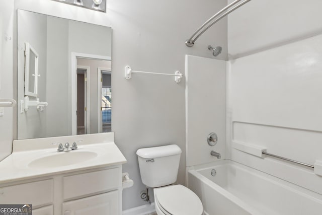 full bathroom with shower / bathtub combination, toilet, and vanity