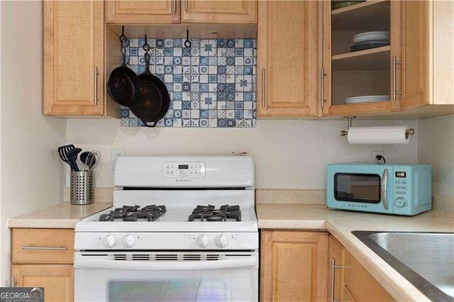 kitchen with sink and white gas range oven