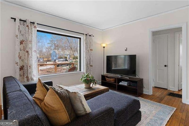 living room with dark hardwood / wood-style floors