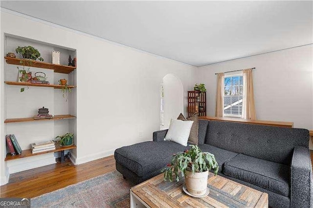 living room with dark wood-type flooring