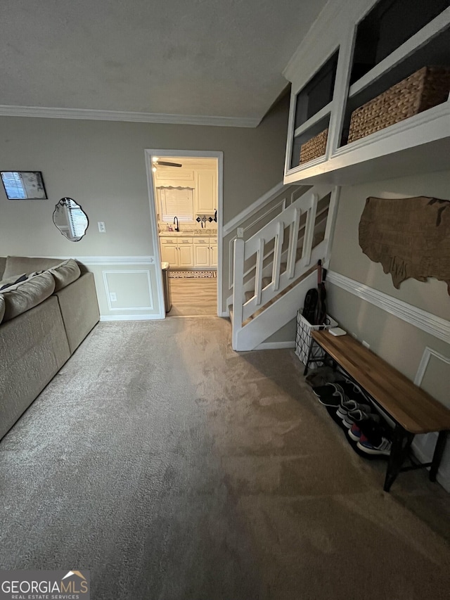 interior space featuring crown molding and sink