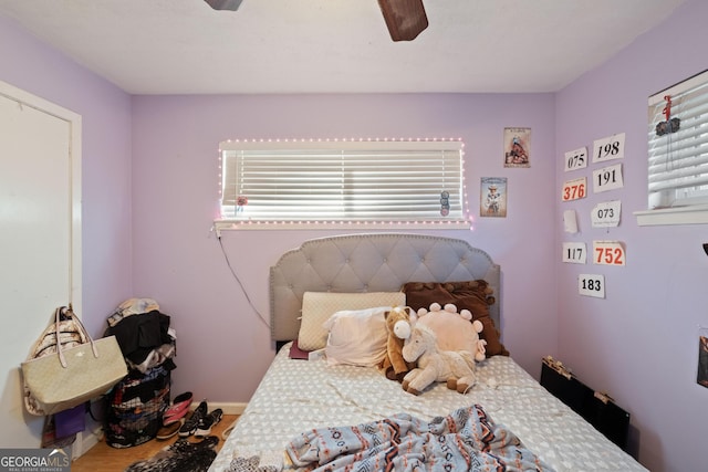 bedroom featuring ceiling fan