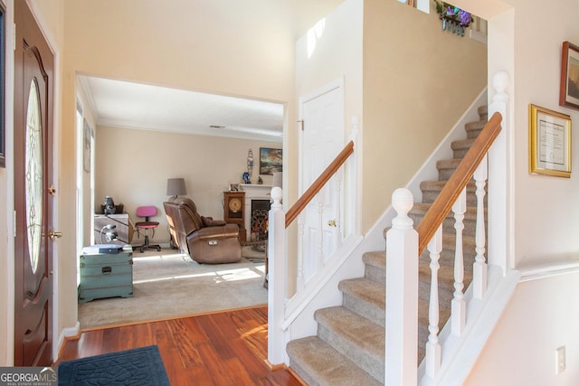 foyer with wood-type flooring