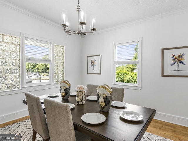 dining area with wood-type flooring, a textured ceiling, and a wealth of natural light