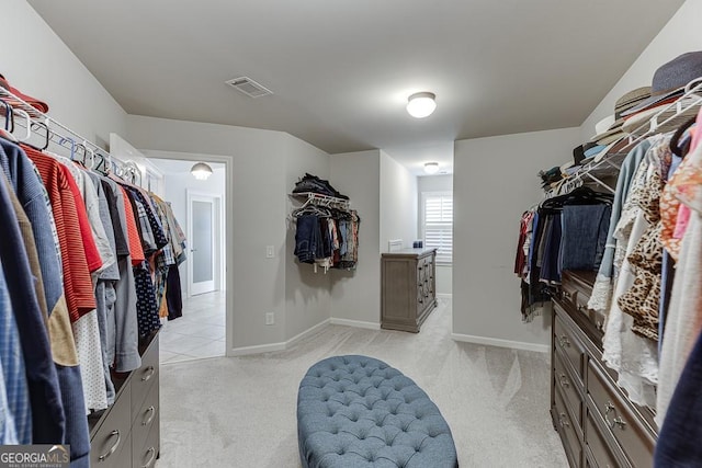 spacious closet with light carpet