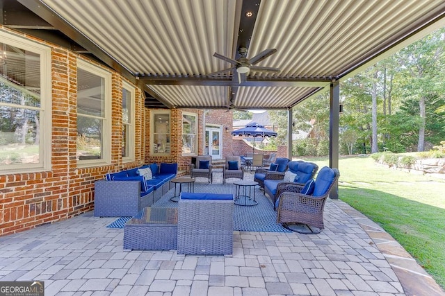 view of patio / terrace with an outdoor hangout area and ceiling fan