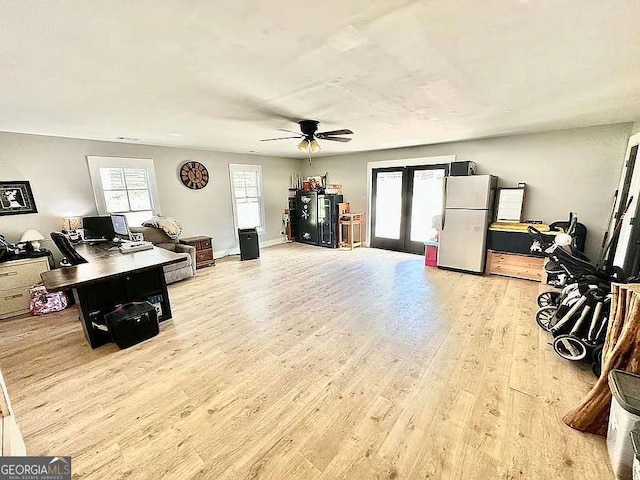1150 Sutton Rd, Demorest, GA 30535 - office area featuring light wood finished floors, ceiling fan, and french doors