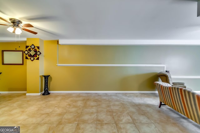 interior space featuring ceiling fan