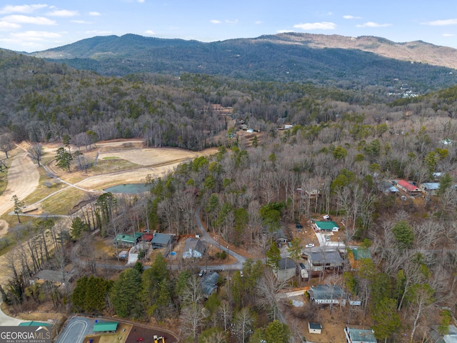 bird's eye view with a water and mountain view