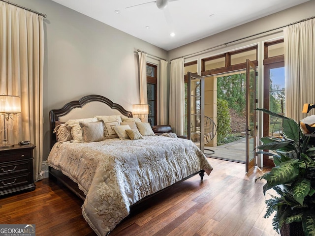 1500 W Wesley Rd NW, Atlanta, GA 30327 - bedroom with access to outside, recessed lighting, and dark wood finished floors