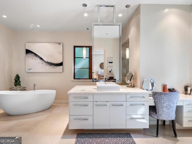 1500 W Wesley Rd NW, Atlanta, GA 30327 - bathroom featuring vanity, a soaking tub, and recessed lighting