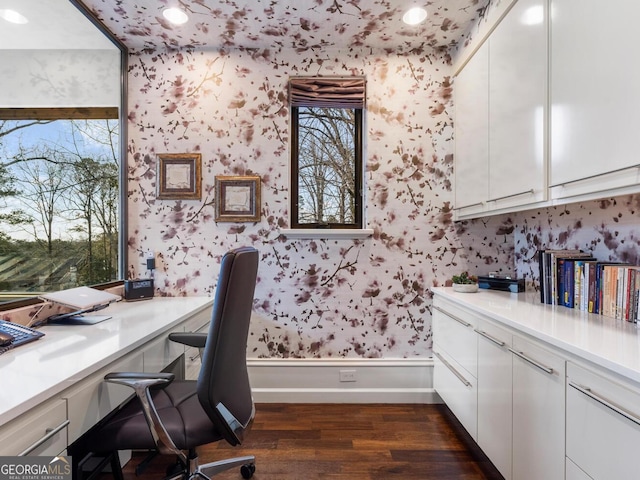 1500 W Wesley Rd NW, Atlanta, GA 30327 - office area featuring recessed lighting, wallpapered walls, and dark wood-style floors
