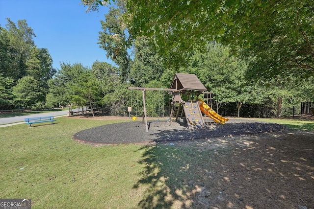 view of playground featuring a yard