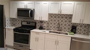 kitchen featuring white cabinetry, appliances with stainless steel finishes, sink, and decorative backsplash