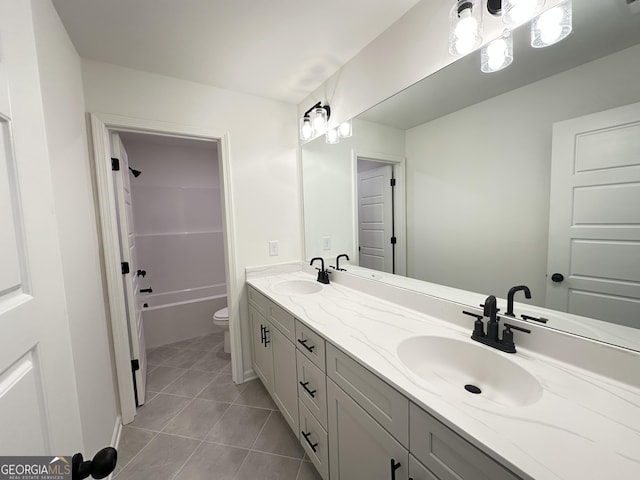 full bathroom featuring vanity, tile patterned flooring, toilet, and shower / bath combination